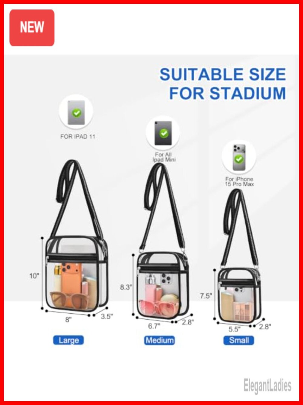 Clear Stadium Approved Crossbody Purse Women Adjustable Strap - Picture 2 of 6